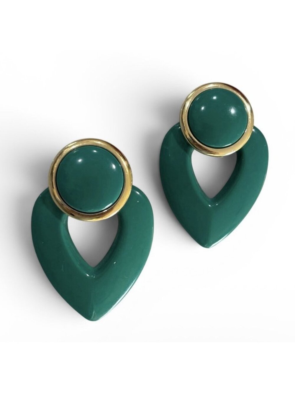 Vintage 90s Women’s Earrings Acrylic Gold Kelly Green Statement Mom Teacher